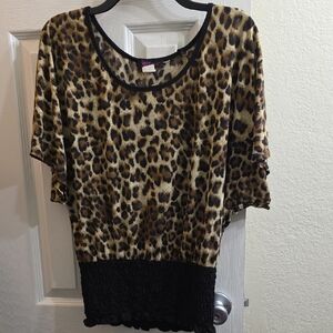 Agenda Leopard Print Blouse with Black Trim